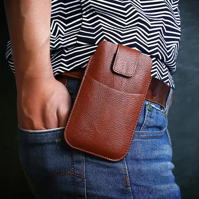 For iPhone 17 16 15 14 13 12 11 Pro Max Card Slot Bag For Samsung S26 S25 S24 S23 Plus Smart phone Waist Leather Belt Phone Case