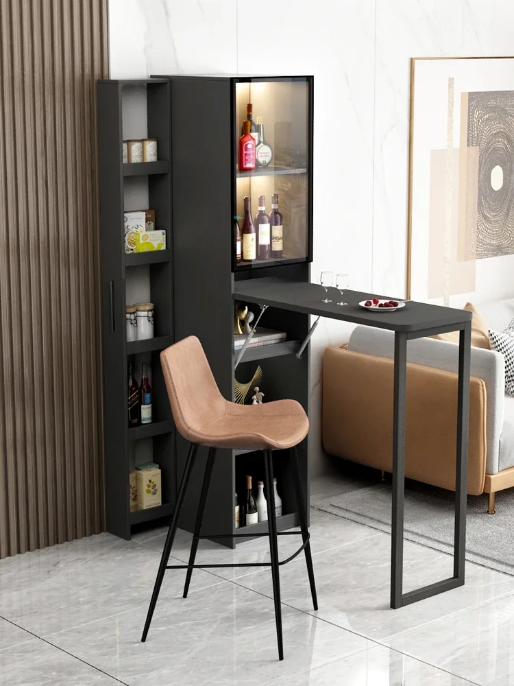 

Solid Wood Small Apartment Living Room Wine Cabinet Folding Household Bar Cabinet Hallway