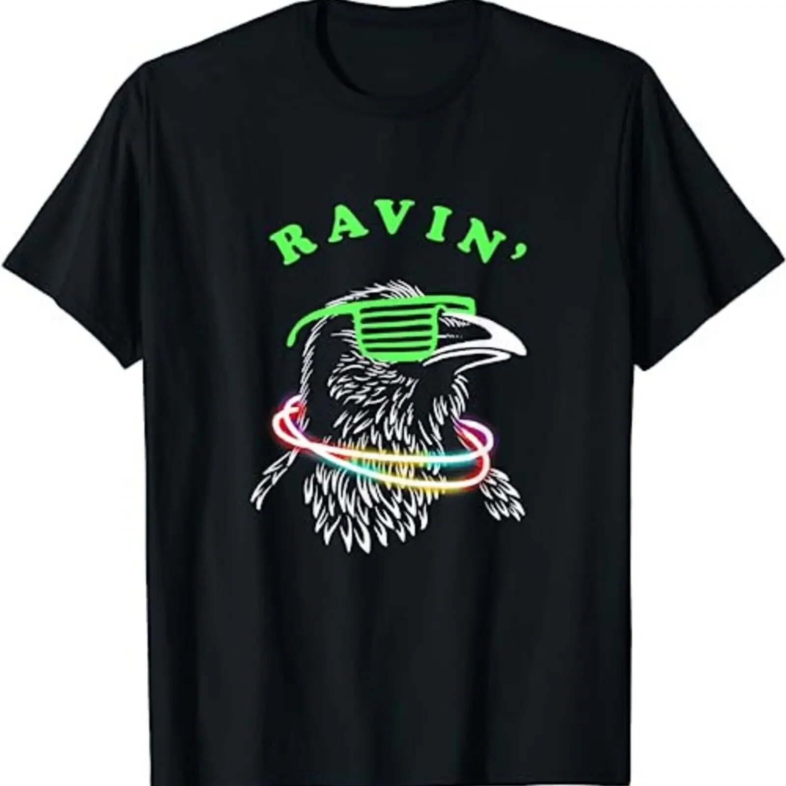 Ravin Raven - Rave Party Neon Bird Funny Tee T-Shirt- 1752