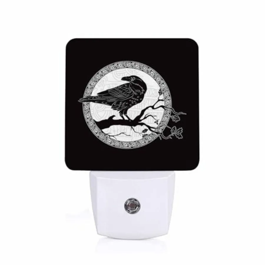 

LED Night Light, Black Crow Sit On Oak Tree Branch LED Night Light Plug into Wall with Dusk to Dawn Light Sensor White Energy E
