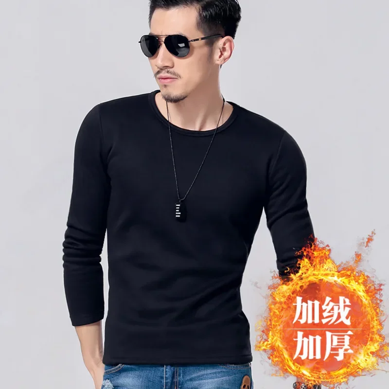 

Men Thermal Underwear Tops Fleece Thickened T-Shirt Slim Bottom Warm Clothes Autumn Winter Thermo Pullover Long Sleeve Base Tee