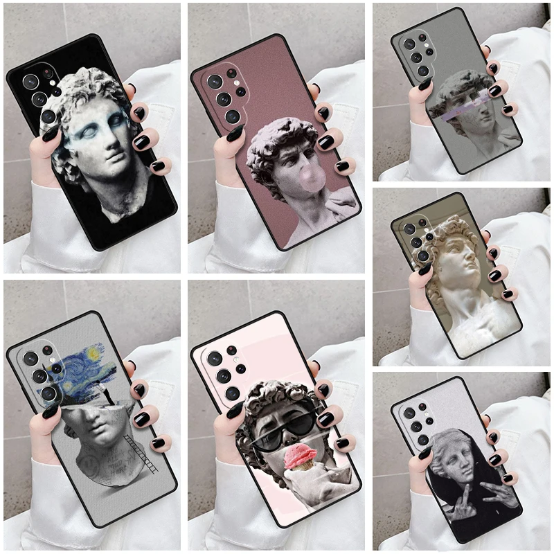 Phone Case For Samsung Galaxy S24 S23 S21fe S22 Ultra Plus Note 10 20 S8 S9 S10 Cover Greek Statue Wearing Hoodie