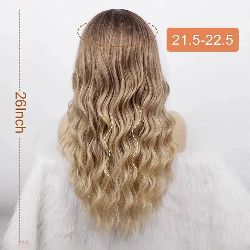 Распродажа 26-дюймовых синтетических париков с челкой и волнистыми волосами, подходящих для женских повседневных вечеринок и ролевых игр на Хэллоуин.