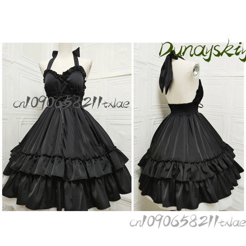 القوطية جيراي كي kawaii الظلام الصيف الكلاسيكية الأنيقة الحمالات لوليتا الصلبة لوليتا ريترو الشاي حفلة JSK فستان الحمالات #5