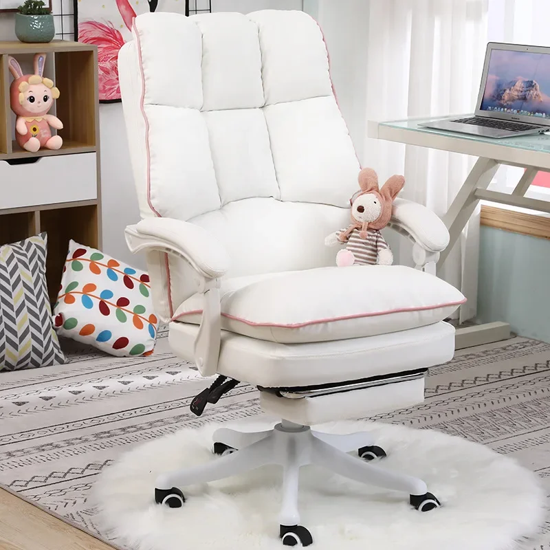 Office Reclining Armchair with Footrest WCG Computer Gaming Chair Internet Cafe Gamer bedroom study Pink white