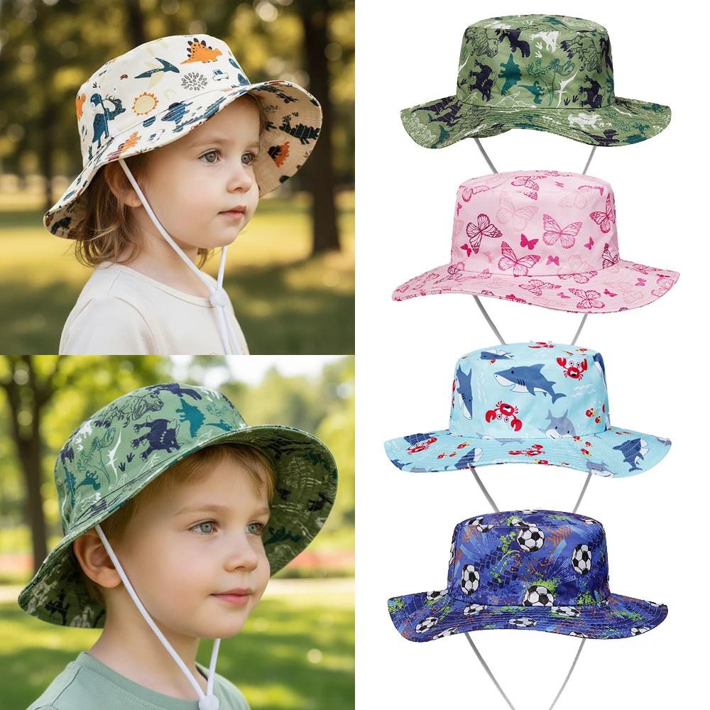 Sommer-Baby-Fischerhut aus Baumwolle mit Cartoon-Motiv, Sonnenhüte für Mädchen und Jungen, Sonnenschutz, Kinder-Panama-Kappe, Strand, Reisen, 1–4 Jahre