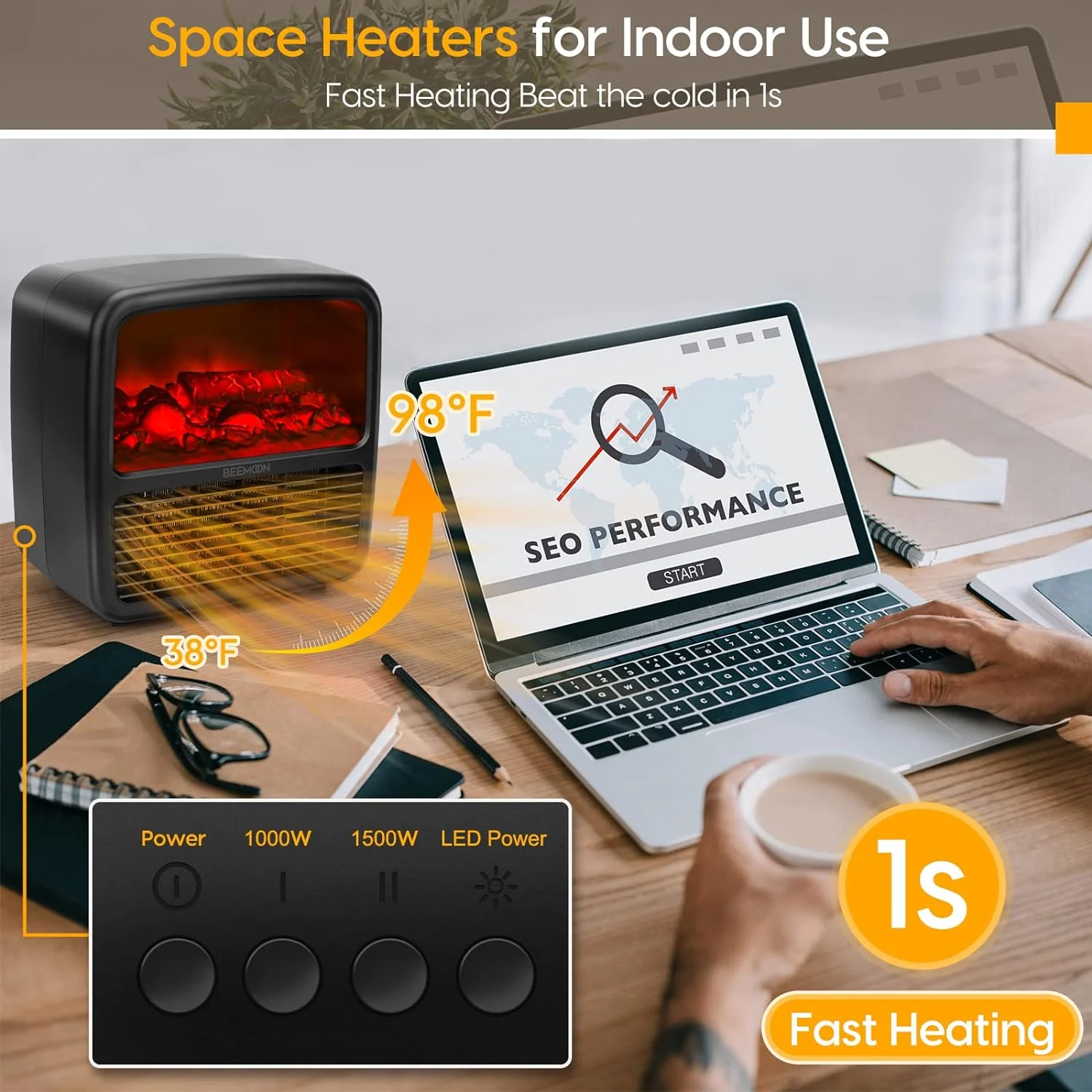 Heating Stove Radiator Warm Blower Fan Portable Fireplace Heater Electric