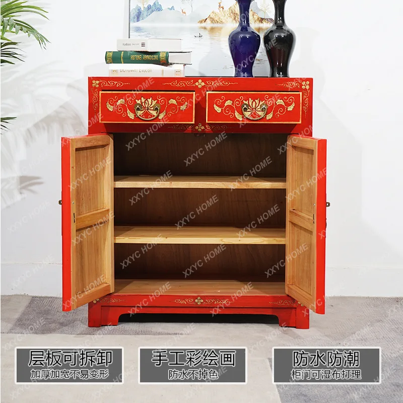 HNew Chinese solid wood entrance cabinet, entrance shoe cabinet, integrated foyer screen partition, storage cabinet