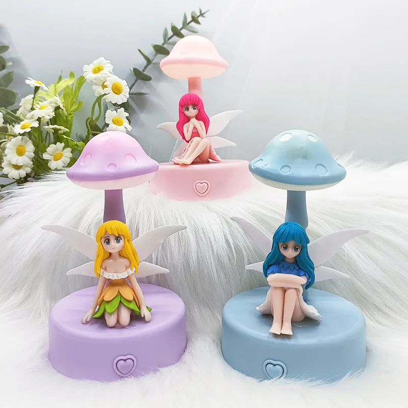 Fantasy Fairy Girl Doll Mushroom Shaped Small Night Light LED Luminous Table Lamps For Children Christmas Gift Colorful Flashing