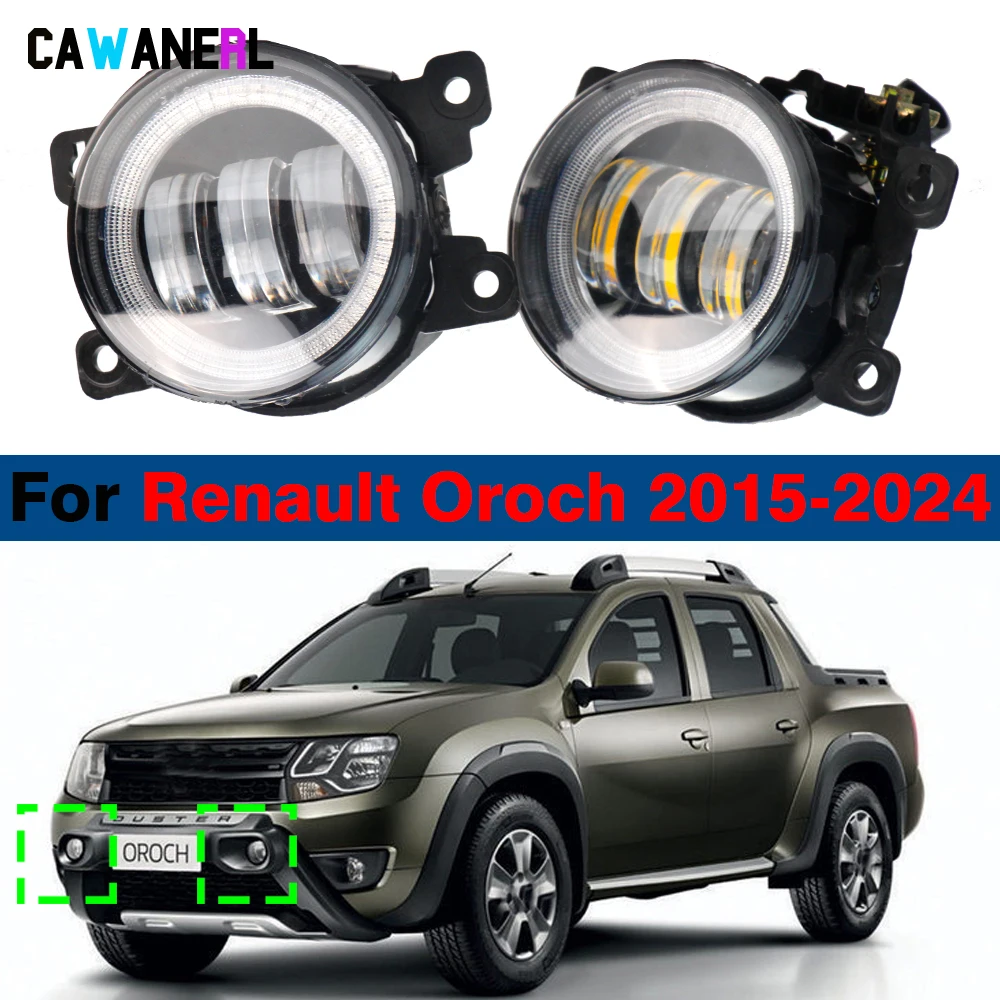 2 Pieces 30W Adjustable LED Fog Light Angel Eye DRL For Renault Oroch 2015-2024 Car Driver + Passenger Fog Lamp Daylight H11 12V