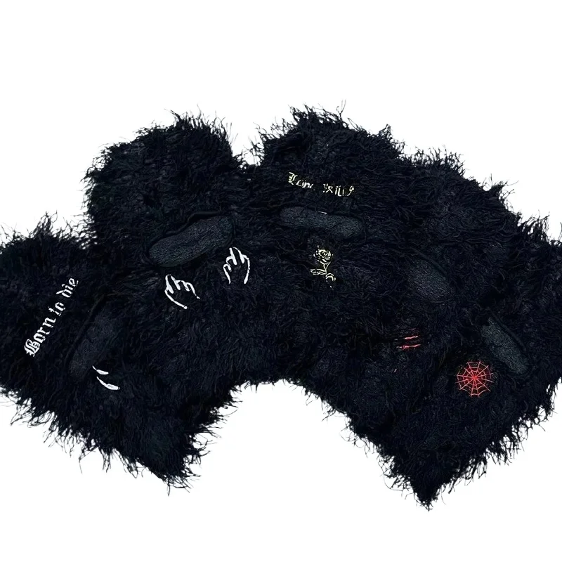 Embroidery Letter Tear Balaclava Distressed Knitted Full Face Ski Mask Hipop Unisex Outdoor Mask  Balaclava Fleece Fuzzy Beanies