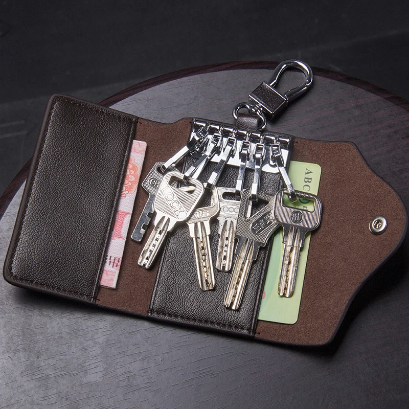 CONTACT'S Genuine Leather Key Holder For Men Key Chain Pouch Housekeeper Small Key Case Key Purse Money Clip Men's Mini Pounch