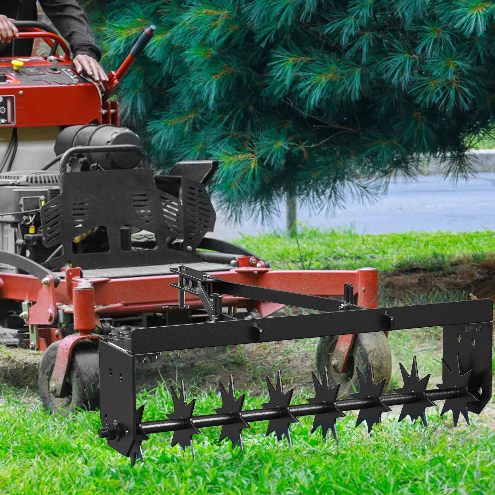 

Heavy Duty Tow Behind Spike Aerator with Durable Steel Tines & Adjustable Tow Bar for Lawn Aeration,Soil Preparation,Farm,Garden