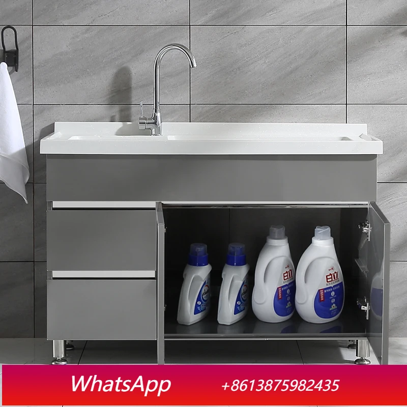 

LH H stainless steel laundry cabinet integrated oversized quartz stone laundry pool with rubbing board balcony bathroom cabinet