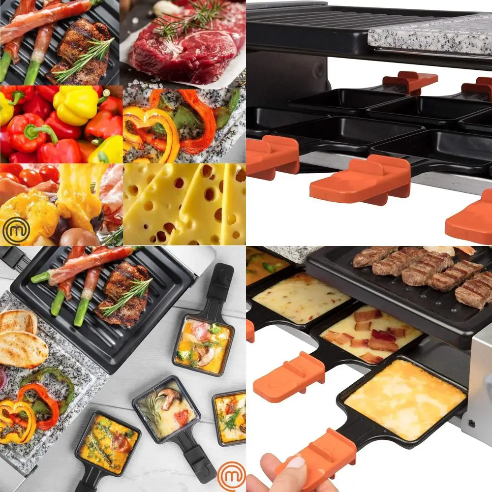 

8-Person Indoor Raclette Grill with Non-Stick Plate and Cooking Stone for Smokeless BBQ, Cheese Melting, and Cooking Meat & Vegg