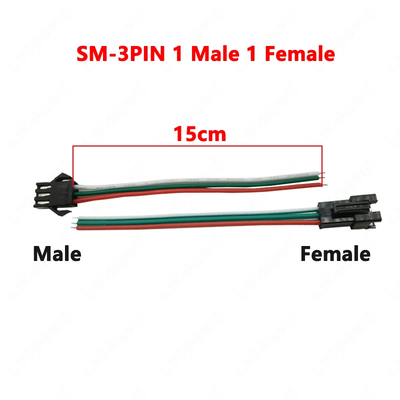 LED Strip JST SM 3P Male Female Connection Harness 1 to 2 3 4 Synchronized Wire 2.54mm Pitch 1M 2M 5M Extension Cable 3Pin AWG22