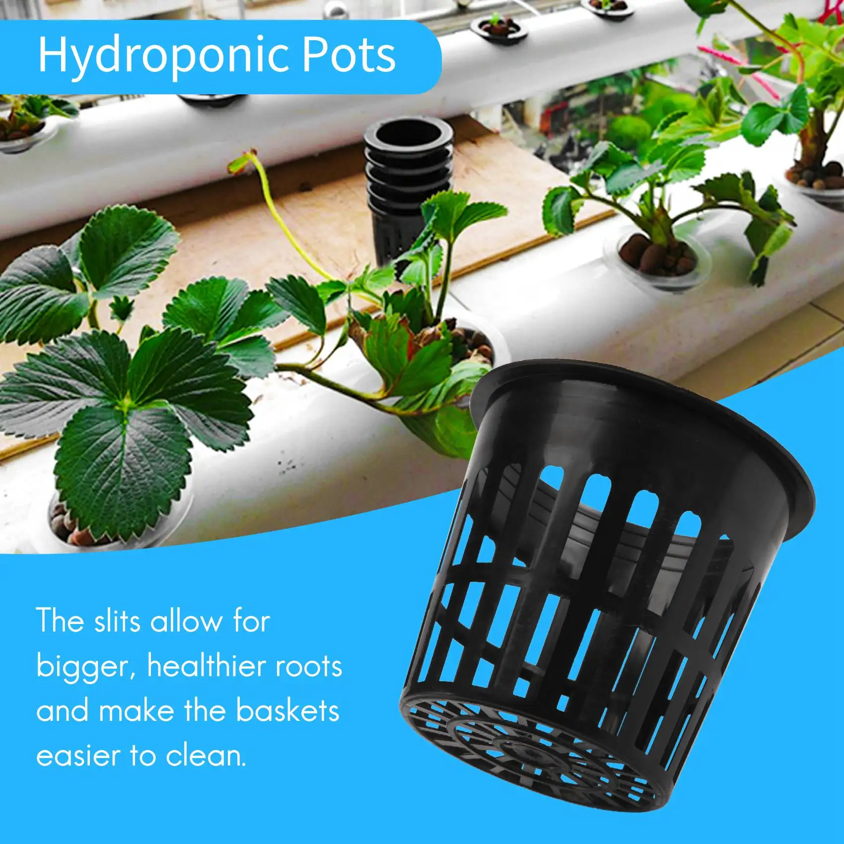 A21I-15 Pack 4 Inch Net Cups Slotted Mesh Wide Lip Filter Plant Net Pot Bucket Basket For Hydroponics
