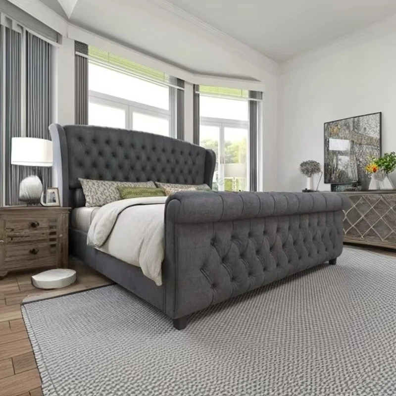 # Modern Bedroom Furniture king Bed Frame Luxury Tufted Design Headboard Bed Frame with Wingback for Adult for Home