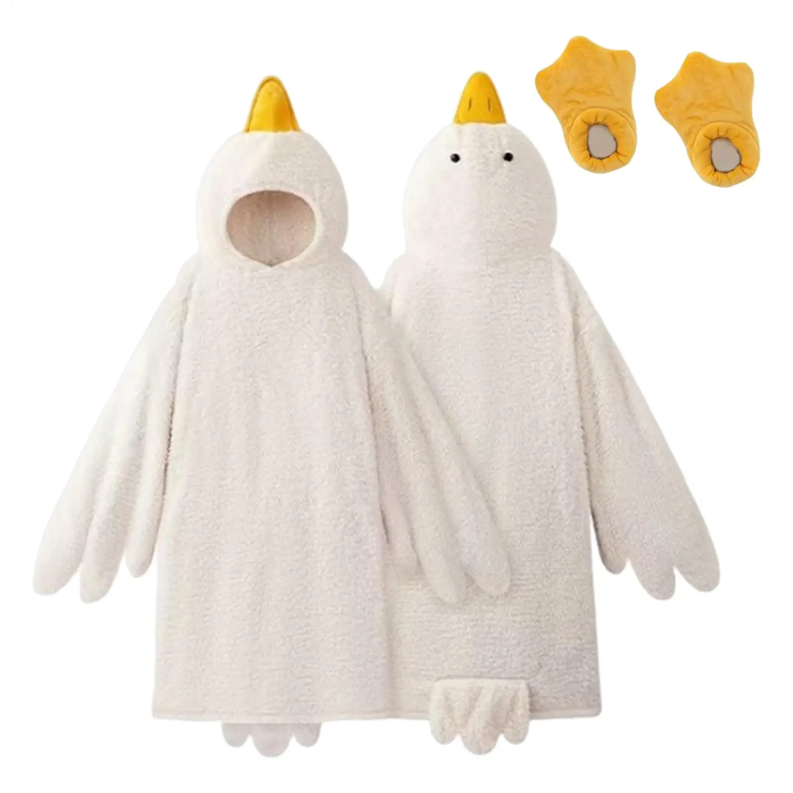 Cartoon Big Goose Robe Nightgown Large Wearable Goose Down Blanket Hooded Onesie Suitable for Adults and Children Shoes Included