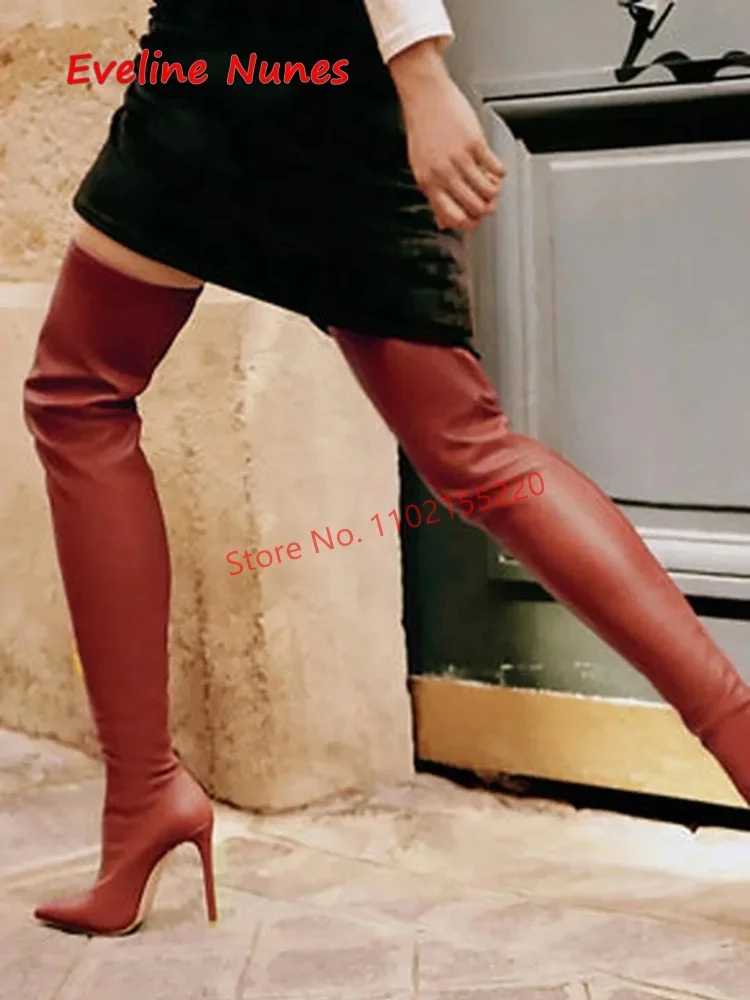 

Brown Elastic Thigh Boots 2024 Autumn New Arrival Solid Pointed Toe Thin High Heel Elegant Sexy Women's Shoes For footwear