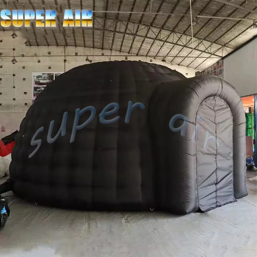 屋外用ポータブルオックスフォード製インフレータブルブラックイグルー型ドームテント、イベント用ドア付き大型インフレータブルキャンプテント