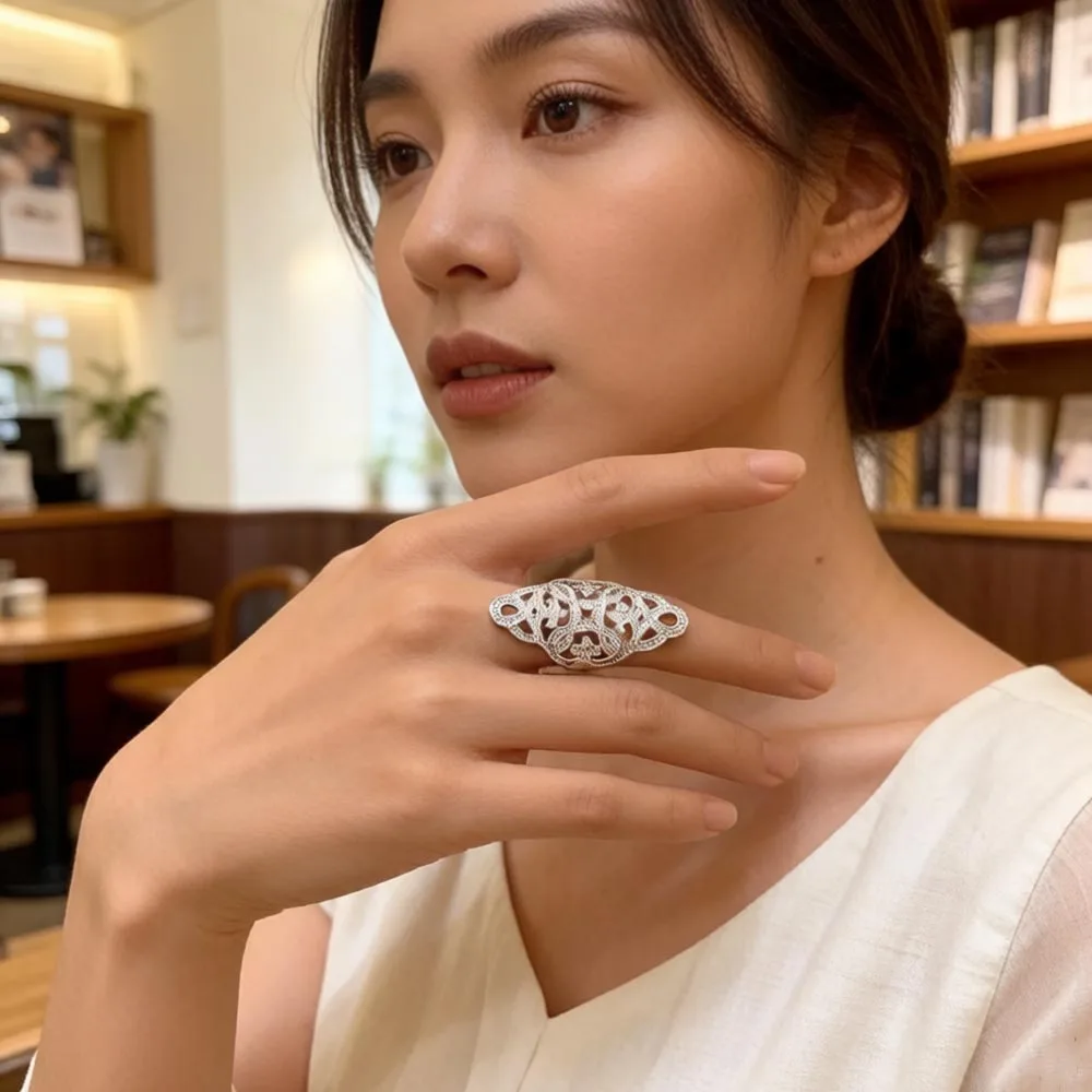 White CZ Ornament Cocktail Ring Europe Style Bridal Sets Glam Fine Jewerly For Women Gift In 925 Sterling Silver