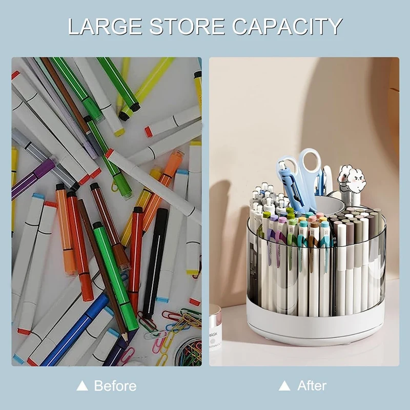 حامل قلم دوران 360 درجة ، 6 فتحات ، حامل قلم رصاص للمكتب ، منظمي المكتب ، اللوازم المكتبية ، المكتب المنزلي ، دائم ، أبيض