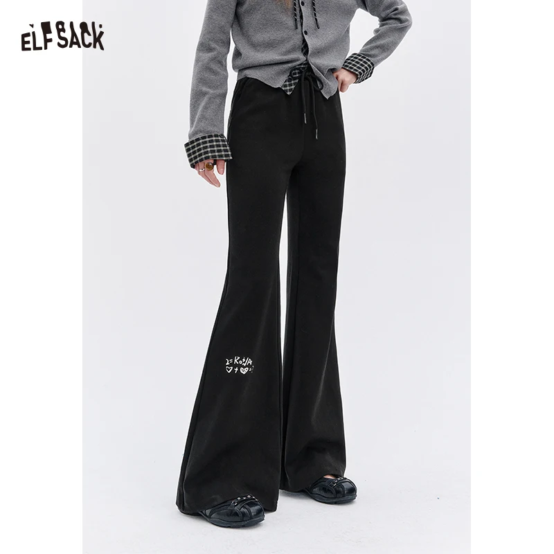 

ELFSACK 2025 Autumn New Arrival Casual Solid Letter Fitted Flare Pants For Woman