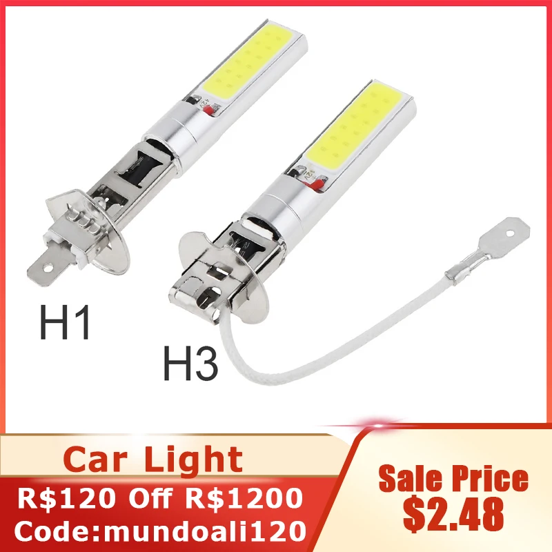 

1Pc H1/H3 Canbus Super Bright LED Bulb White Car Fog Light Headlight COB 12V 20W 6000K Running Light Bulb Auto Motorcycle Lamps