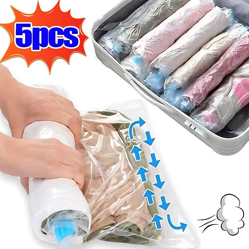 Vestiti da viaggio riutilizzabili Sacchetti sottovuoto per aria Sacchetti portaoggetti a compressione arrotolabile per valigie Top Pantaloni Borse portaoggetti pieghevoli portatili