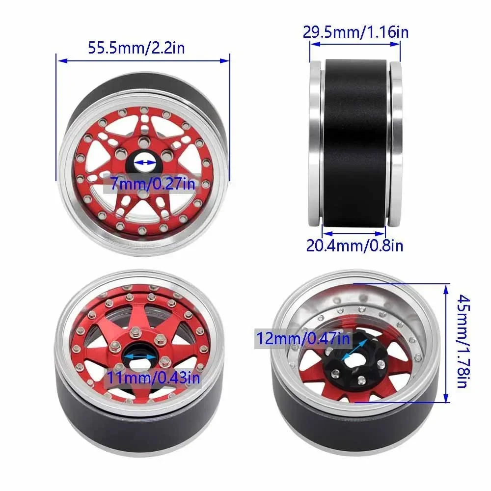 

4PCS Aluminum 1.9 Inch Beadlock Wheels Rim Adjustable Offset Wheel Hub for 1/10 RC Crawler Car TRX4 TRX6 SCX10 GEN7 8 D90