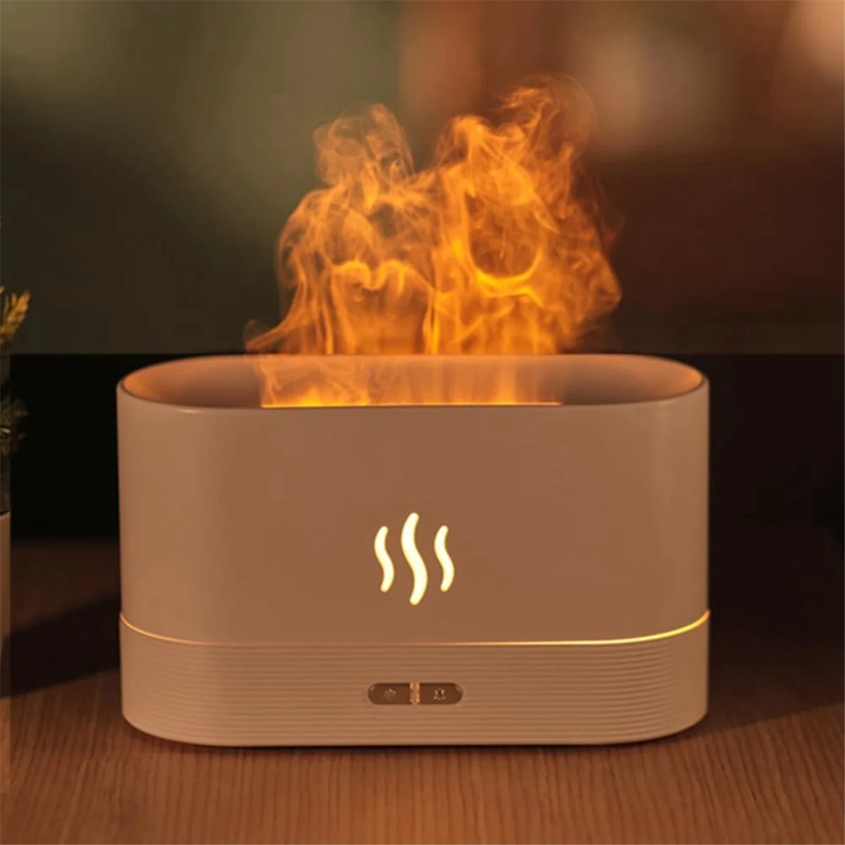 Essential Oil Diffuser, Humidifier with 7 Colors Flame Light Humidifier Diffuser for Spa Home Yoga Office Bedroom White