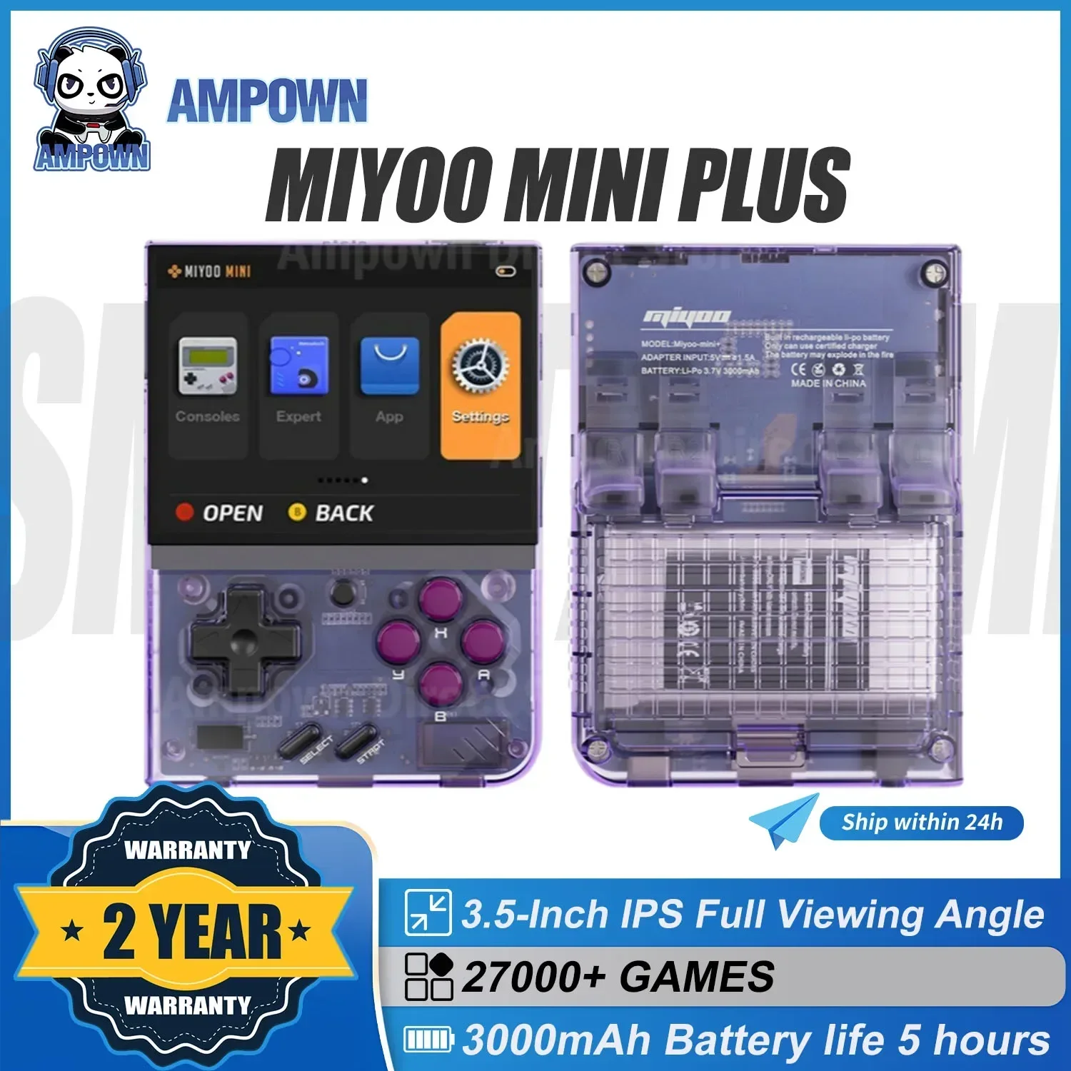 AMPOWN Miyoo Mini Plus Consoles Handheld Game Players 3.5'' IPS Portable Retro Video Game Linux System 3000mAh Wireless Emulator