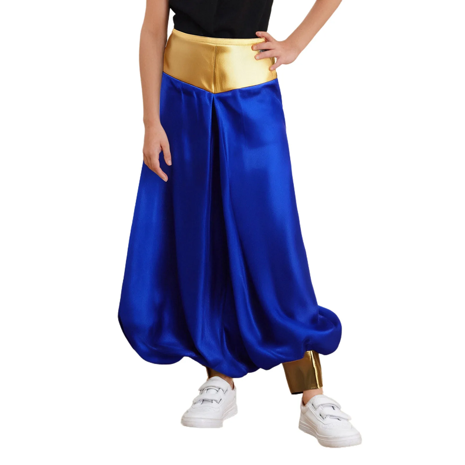 Boys Magical Hippie Harem Pants Metallic Shiny Baggy Lantern Long Pants Arabian Prince Cosplay Costume for Halloween Dress Up