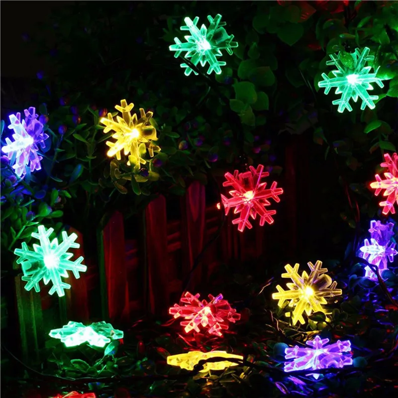 12M Christmas Decor Outdoor LED Snowflake Solar Lamp Fairy String Lights Garden Xmas Tree Garland Wedding Party Home Decoration