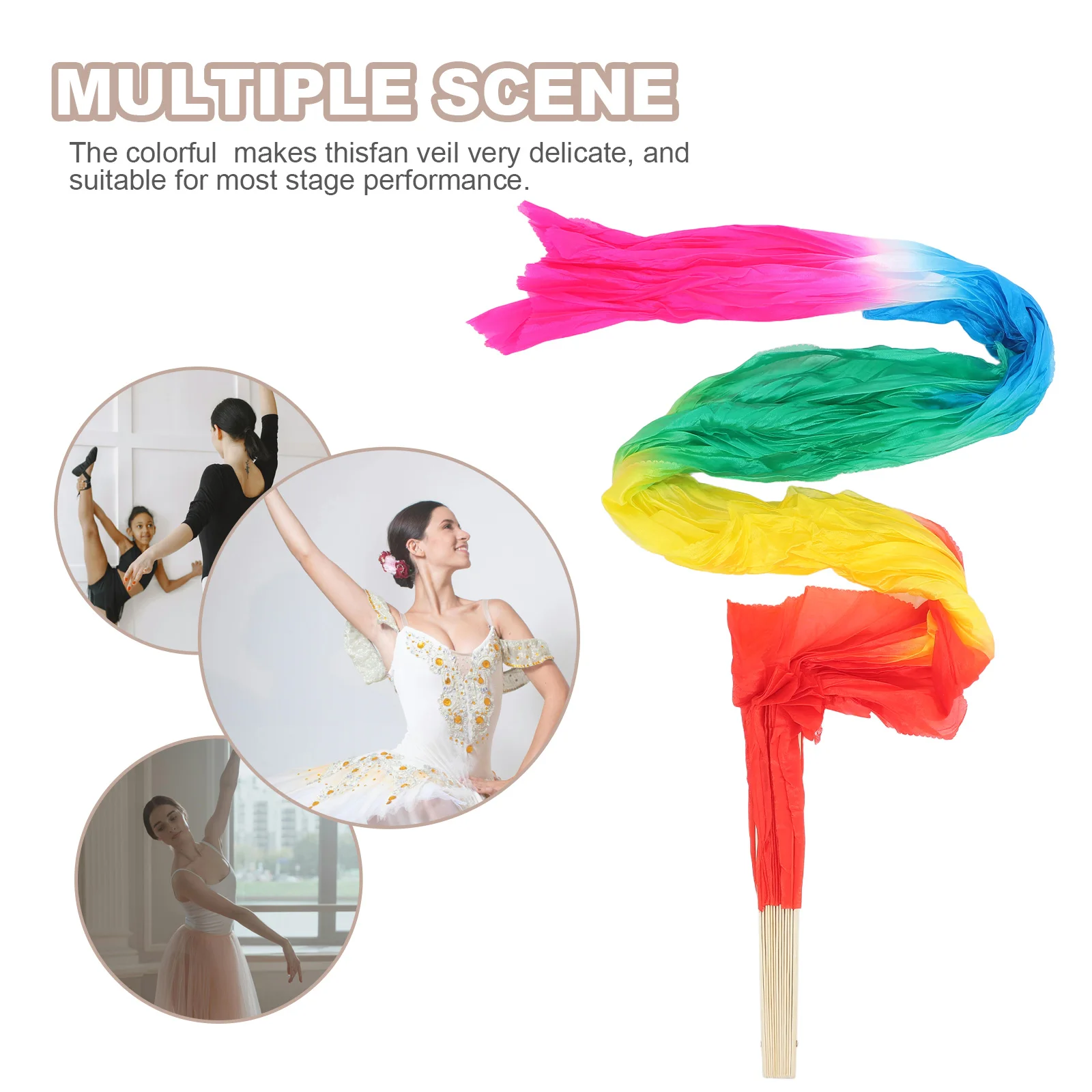 Beau éventail de danse du ventre, Long voile de soie, éventail de danse pliant allongé, accessoire de Performance coloré, accessoire de Costume de scène