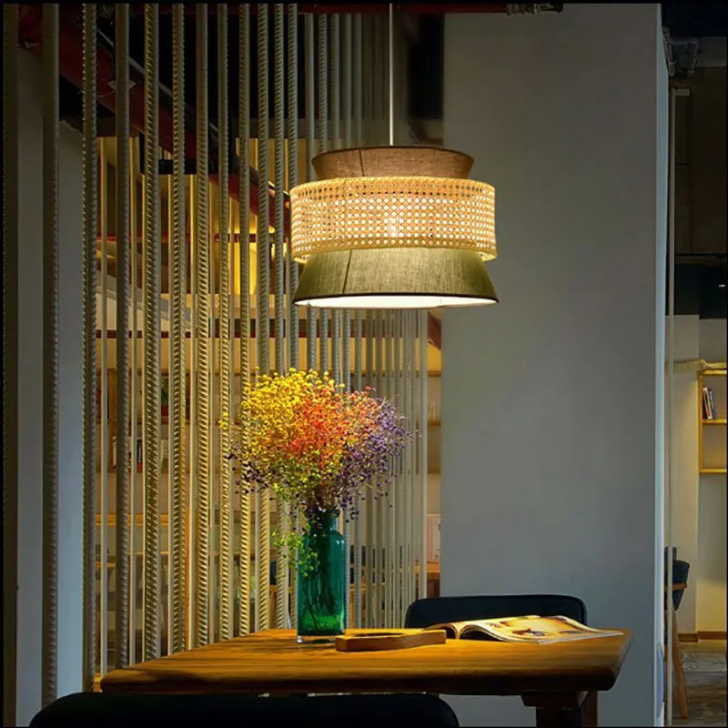 

Creative Personality Japanese Style Bamboo Woven Chandelier Modern Simple Restaurant Teahouse Aisle Rattan Art Lamps