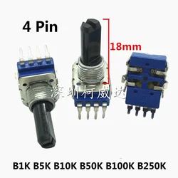 Potenciómetro RK11 de 1 piezas, 4 pines individuales, eje de 18 mm de largo, amplificador de volumen de consola de mezcla, B1K 5K 10K 50K 100K 250K