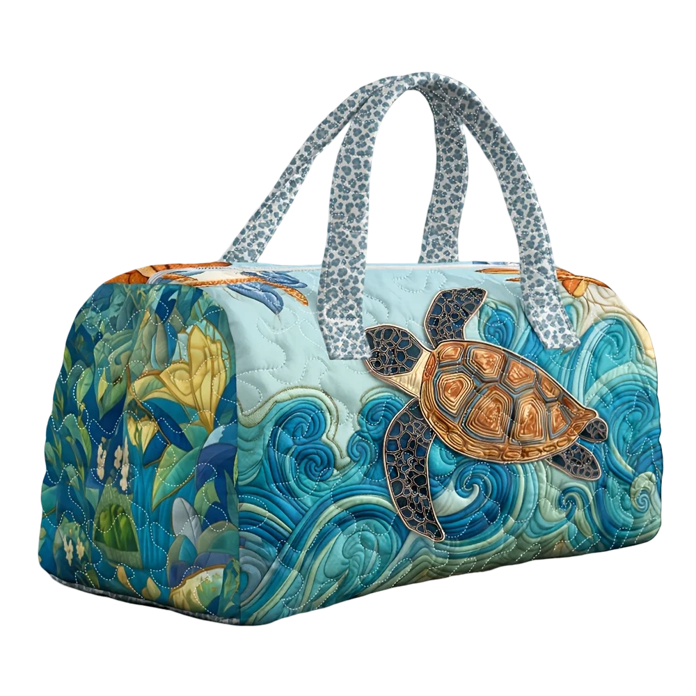 

Sea Turtle Print Quilted Duffel Bag Large Capacity Lightweight Travel Overnight Weekend Gym Carry On Handbag for Women & Men