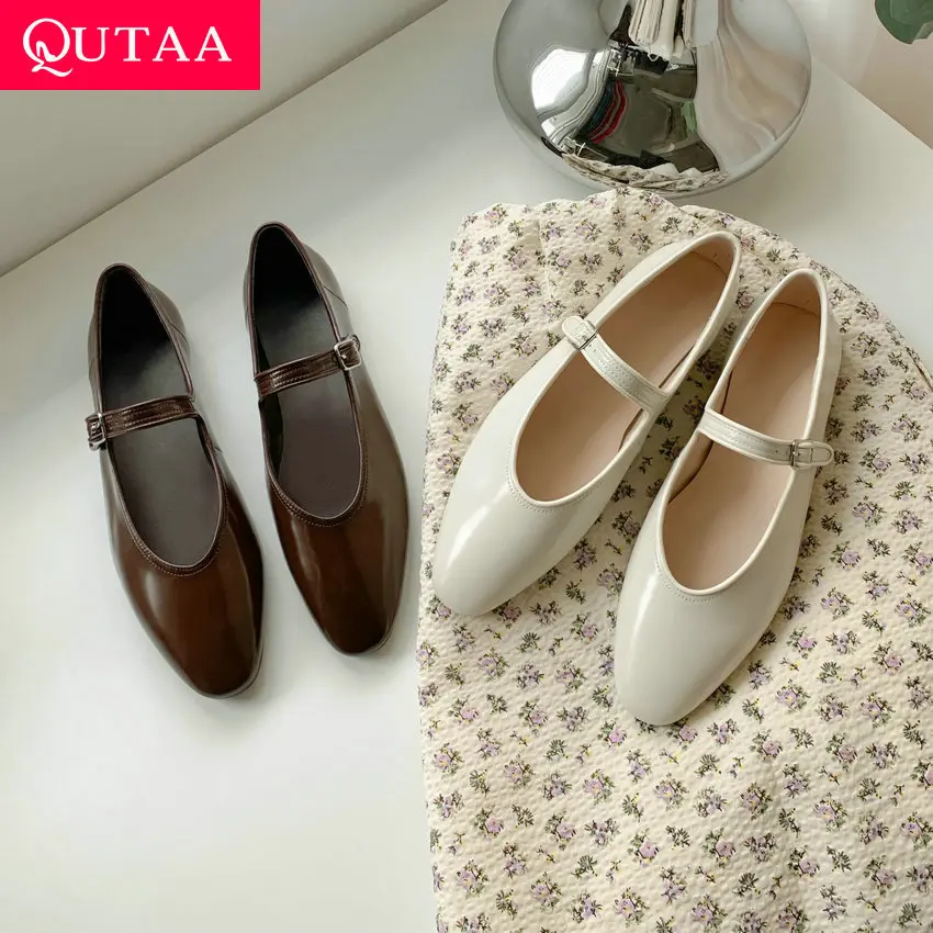 

QUTAA 2024 Women Mary Jane High Quality Genuine Leather Flats Elegant Shoes Woman Buckles Fashion Flats Shoes Size 34-39