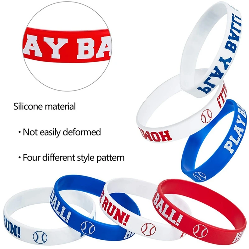 24Pcs Baseball Silicone Rubber Bracelets Baseball Bracelet PLAY BALL HOME RUN Bracelet For Baseball Theme Party