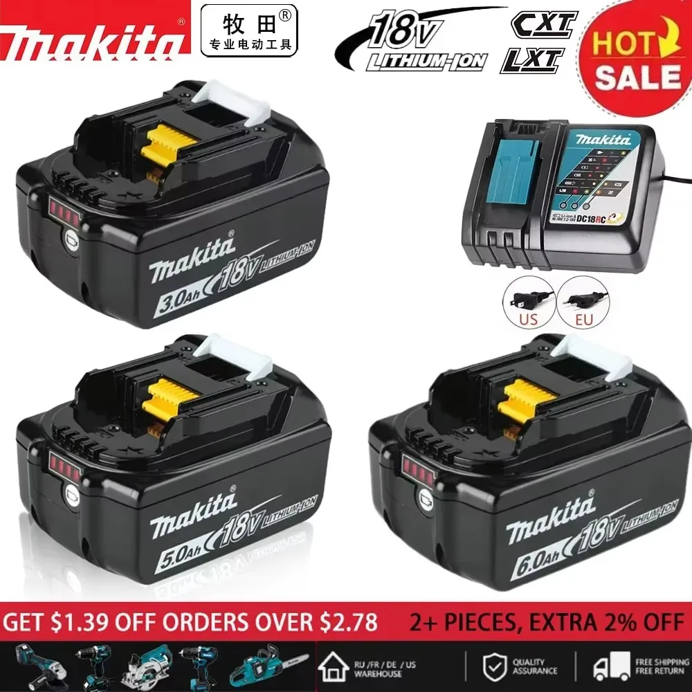 

100% Original Makita Rechargeable Power Tool Battery, Replaceable LED Lithium-ion, 6.0 Ah 18V LXT BL1860B BL1860BL1850 BL1830