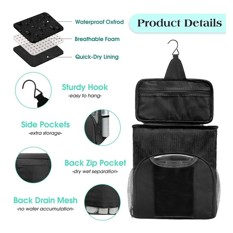 หอพักห้องอาบน้ำฝักบัวแบบพกพาความจุขนาดใหญ่สำหรับสิ่งจำเป็นในวิทยาลัยกระเป๋าสะพายผ้าช่องแยกต่างหาก