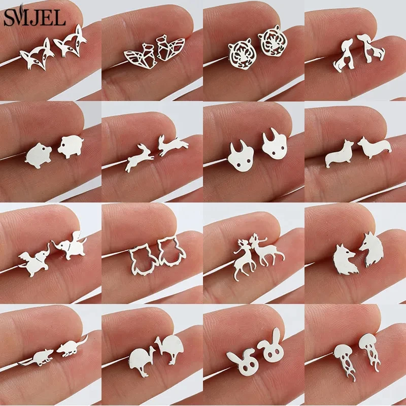 Minimalist Stainless Steel Earrings for Women Fashion 2025 Jewelry Cute Rabbit Squirrel Lion Earings Small Owl Earring Studs