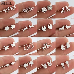 Minimalist Stainless Steel Earrings for Women Fashion 2025 Jewelry Cute Rabbit Squirrel Lion Earings Small Owl Earring Studs