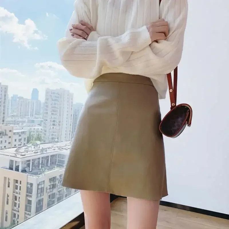 

Юбка из натуральной овечьей кожи, женская, весна 2022, А-силуэт, с высокой талией, короткая, облегающая, сексуальная, офисная, модель C8126