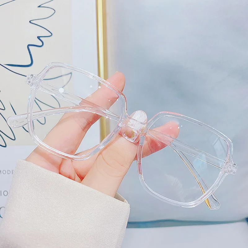 Myopia Glasses Anti-Blue Light Nearsighted Glasses Women New Large Frame Korean Transparent PInk Frame Glasses -0.5 to -6.0