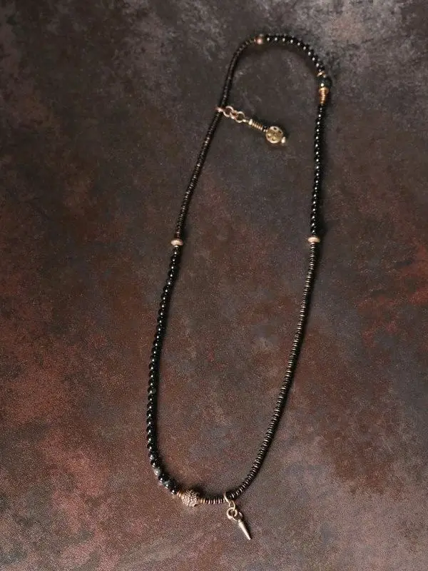 Chinese Style Lucky Obsidian Beaded Necklace Retro Unisex Blessing Wealth Attraction Spiritual Protection Adjustable Minimalist