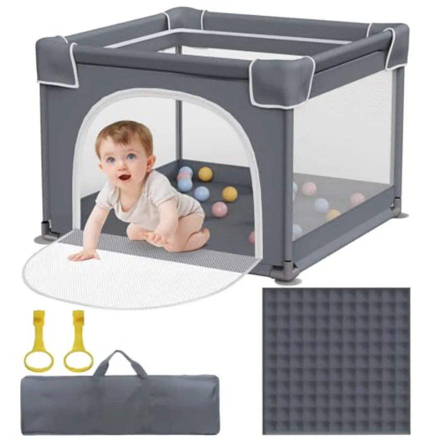 

Small Baby Playpen with Mat Sturdy Safety Play Yard Washable Small Playpen for Babies Soft Breathable Mesh Zipper Gate Anti-Sli