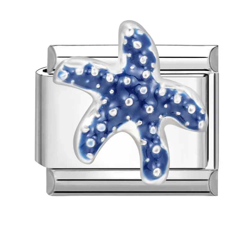 Fashion Whale Shell Starfish Jellyfish Blue Sea Italian Charm Links Fit 9mm Stainless Steel Bracelet Women Jewelry DIY Making image 2